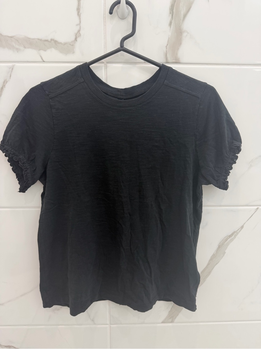 Pilcro Black Short Sleeve Tee with Ruffle Trim